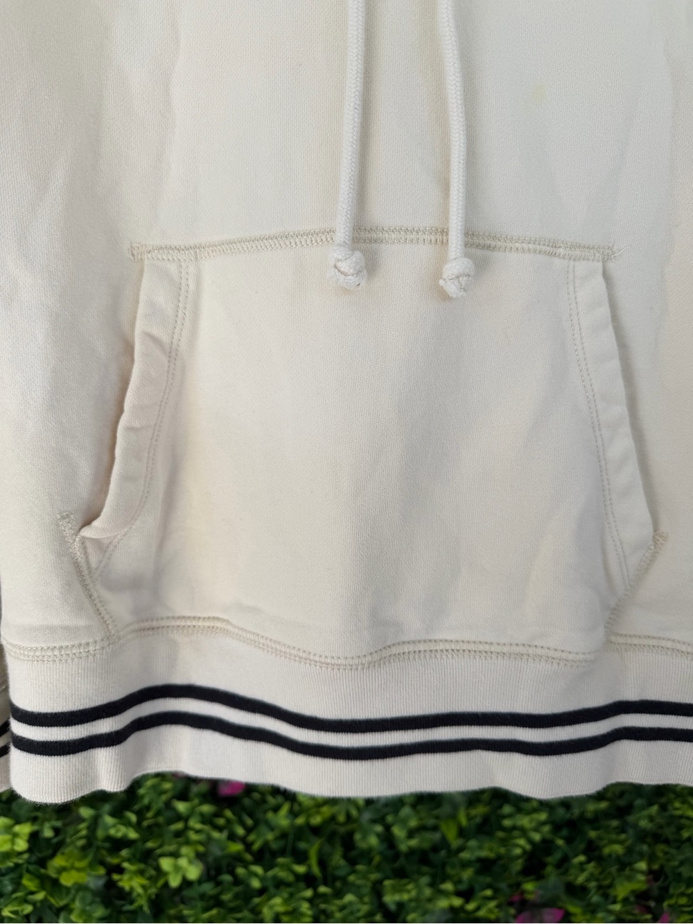 J.Crew 100% Cotton Cream Navy Stripe Pullover Hoodie Sweatshirt Size Small - Picture 3 of 8